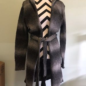 Gray ombré striped long hooded sweater